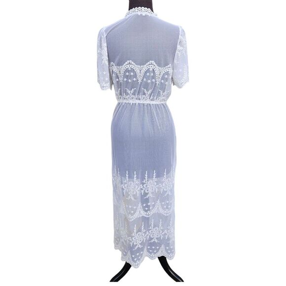 Blashe White Lace Kimono Swim Coverup Size S Tie Closure Bohemian Festival - Picture 2 of 8